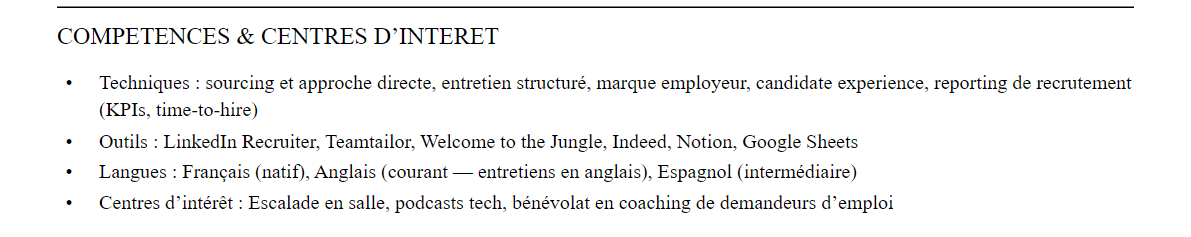 Compétences et centres d’intérêt